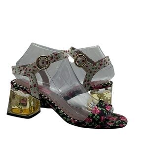 Betsey Johnson Black and Pink Floral Heels 6